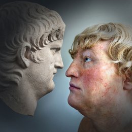 Nero als Büste in der Glyptothek sowie als Silikonkopf von Stefanie Bartko (Fotos: Renate Kühling/Thomas Dashuber)